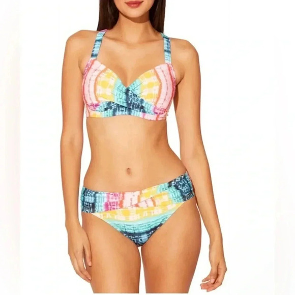 Bleu Rod Beattie Womens Rainbow Tye Dye D-Cup Swim Top and Bottom - Picture 2 of 8